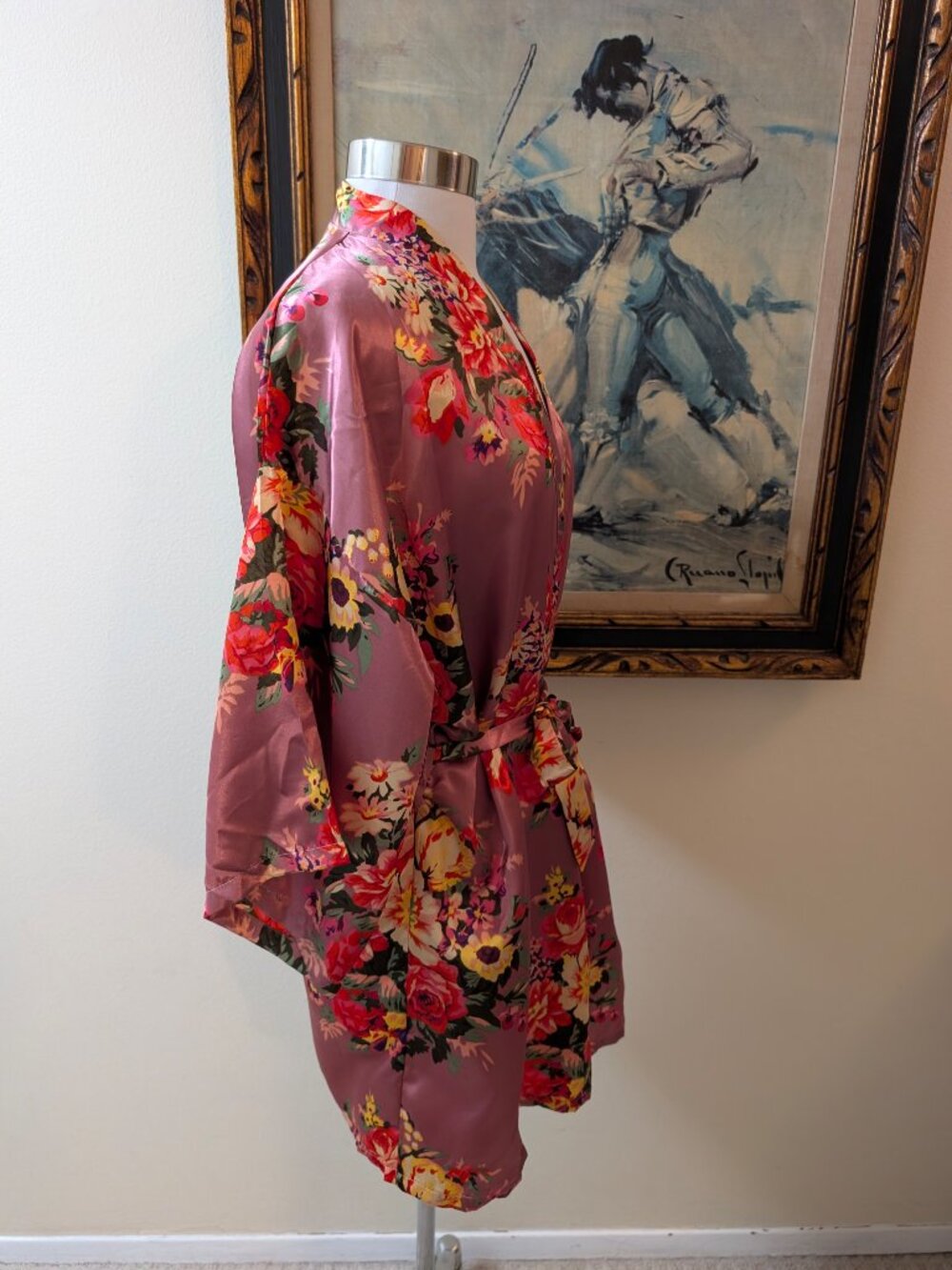 Pink Rose Print Robe - One Size Fits Most - Picture 5 of 5